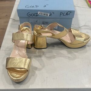 Prada Gold Block Heel Sandals
